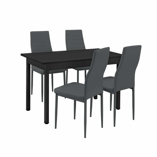 Helloshop26 - Table à manger de cuisine salle à manger 120 cm noir avec 4 chaises rembourrées gris 03_0003977 Helloshop26  - Table chaise salle manger