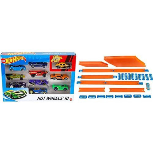 Hot Wheels - Coffret 10 véhicules pour enfant de petites voitures miniatures et Méga Piste Hot Wheels  - Hot Wheels