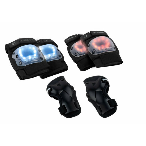 Hudora - HUDORA Set de Protections pour Enfants et Adultes - Visibilité optimale sur Patins, Scooters, VTT grâce à 11 LED - avec coudières, genouillères et protège-Poignets - Noir - Taille S Hudora  - Accessoires Mobilité électrique