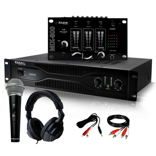 Ibiza Sound - Pack Sono Dj Amplificateur 500W IBIZA SOUND SA500 + Table de mixage MIX800 + CASQUE MICRO + Câblages RCA + PC Ibiza Sound  - Ampli  Ibiza Sound