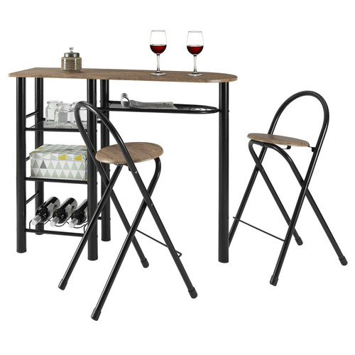 Idimex - Ensemble table haute de bar et 2 chaises STYLE, décor chêne sauvage Idimex  - Bars