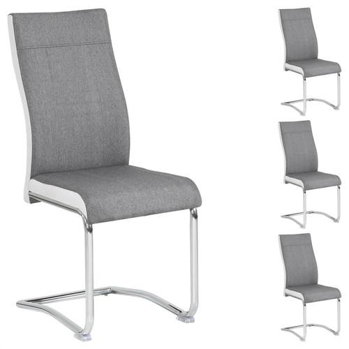 Idimex - Lot de 4 chaises ALBA, en tissu gris et blanc Idimex  - Idimex