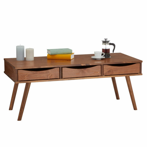 Idimex - Table basse JULIE, 3 tiroirs en pin massif lasuré brun foncé Idimex  - Table basse coffre Tables basses