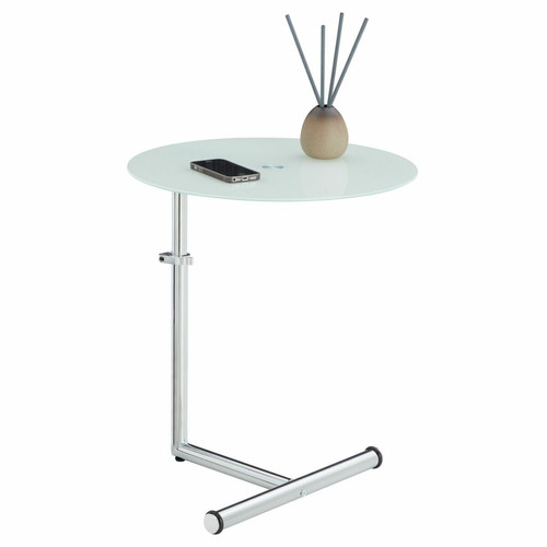 Idimex - Table d'appoint LEONIE, en verre trempé blanc Idimex  - Table ronde verre
