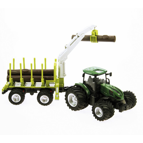 Imagin - Tracteur 1:24 coque acier avec remorque forestière et 3 rondins de bois Imagin  - Imagin