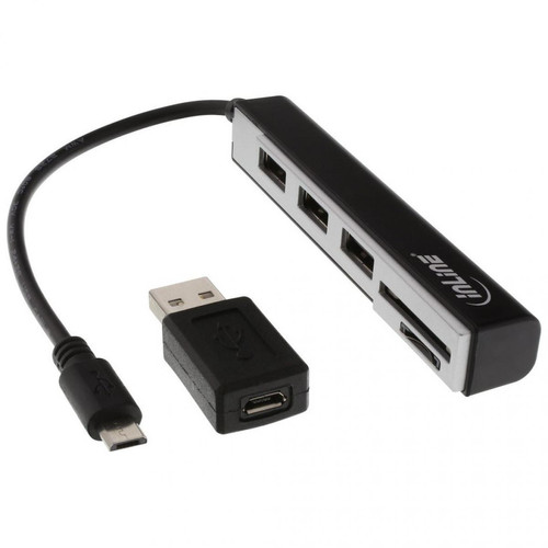 Inline - Lecteur de cartes InLine® USB OTG et concentrateur USB 2.0 à 3 ports pour adaptateur SDXC et microSD + Inline  - Lecteur carte mémoire Sd