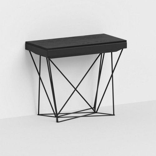Inside 75 - Table console extensible EXCEL pieds métal plateau noir largeur 90 cm Inside 75  - Inside 75