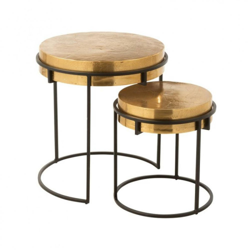 Inside 75 - Set de 2 tables gigognes rondes réversibles en aluminium doré et noir Inside 75  - table ronde avec rallonge Tables à manger