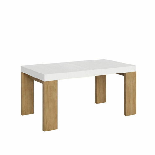 Tables à manger Itamoby Table Extensible Roxell Mix 90x160/264 cm. dessus Frêne Blanc pieds Chêne Nature
