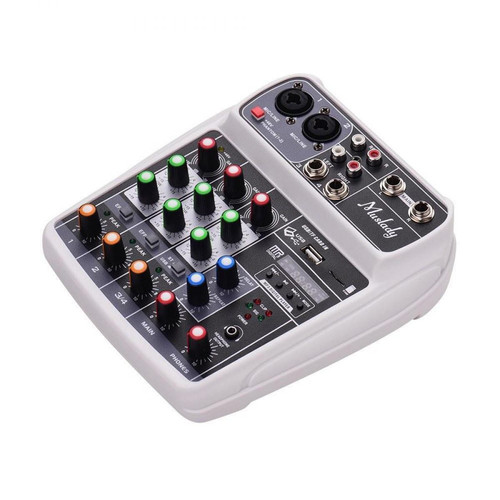 Carte Audio Justgreenbox Carte son compacte Console de mixage Mélangeur audio numérique Entrée USB MP3 BT 4 canaux + Alimentation fantôme 48V