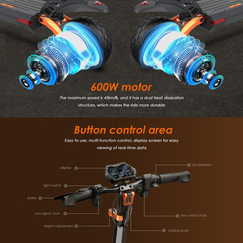 Kugoo Trottinette électrique KugooKirin G2 PRO - 45km/h - 600W - Double frein à disque - Pneumatique 10" -  orange