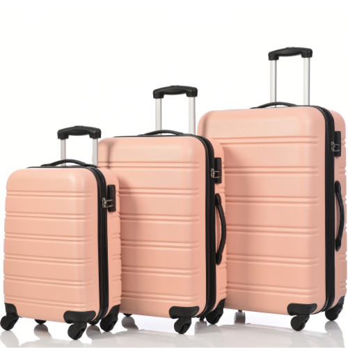 LBF - Ensemble de 2 bagages de voyage rigides ABS + PC, ensemble de bagages à roulettes extensibles, légers et durables avec 4 roues silencieuses à 360 ° et serrure TSA (S+M+L - Rose) LBF  - Antivol et Kit de voyage