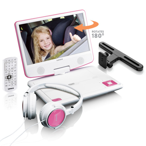 Lenco - Lecteur DVD portable de 9 pouces avec casque, port USB et dispositif de suspension DVP-910PK Blanc-Rose Lenco  - Lecteur DVD Portable