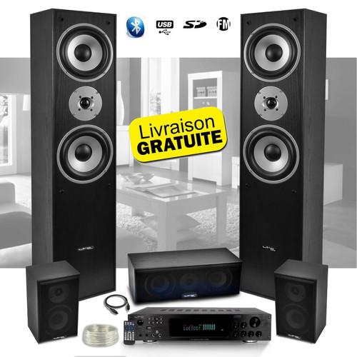 Ltc Audio - Ensemble 5 enceintes E1004 Noire Hifi / Home-Cinéma 850W LTC + Amplificateur ATM8000 Karaoke USB/BT/FM / 4 x75W + 3 x20W Ltc Audio  - Bonnes affaires Pack Enceintes Home Cinéma
