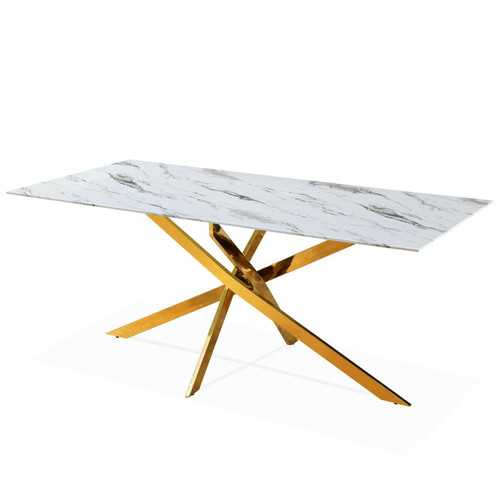 marque generique - Table rectangulaire en verre effet marbre et pied doré Jodie marque generique  - Table cuisine en marbre Tables à manger