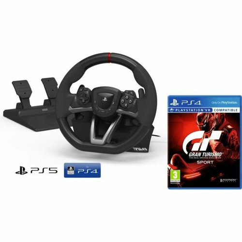Hori - Volant et pédales Sony Playstation 4 sous licence Playstation 4/5 [Nouveau modèle compatible avec PS4/PS5] + Gran Turismo Sport GT Hori  - Volant PC