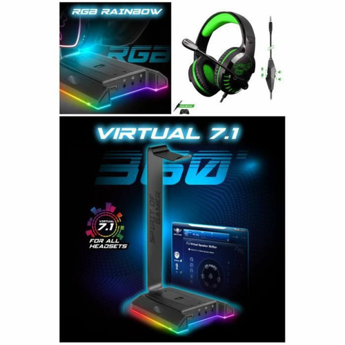 Spirit Of Gamer - CASQUE GAMER XBOX ONE X/S RGB + Support Casque Surround 7.1 Gaming RGB Porte Casque Gamer Multifonctions 9 Effets Lumineux Pour PC/P Spirit Of Gamer  - Spirit Of Gamer