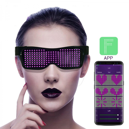 Lunette 3D Bluetooth LED Eye Glasses APP Control Pour Raves Fun Flashing Display Texte Vert