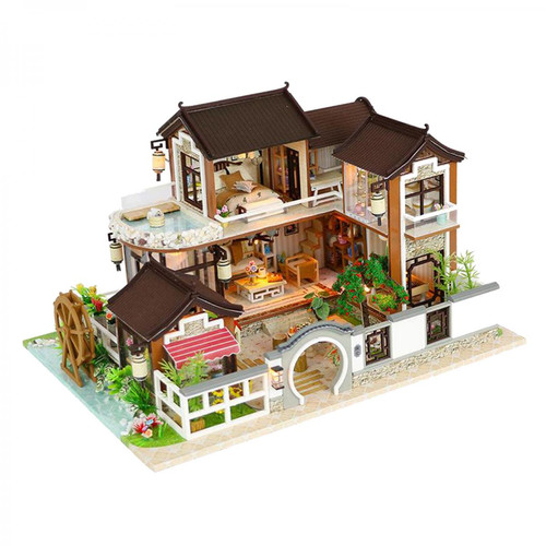 Poupées marque generique Dollhouse Miniature avec des Meubles, BRICOLAGE En Bois Dollhouse Kit avec LED Lumière, 1:24 Échelle Creative Chambre Maison