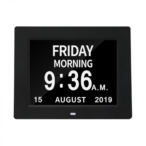 Accessoires pour dictaphone marque generique Horloge De Jour Avec Calendrier Numérique De 8 "grande Lettre Réveils Pour Personnes âgées Noir