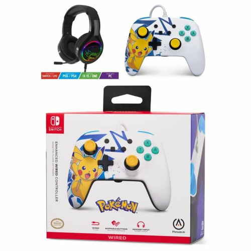 Manettes Switch Power A Pack Manette SWITCH Filaire Nintendo Pokémon Pikachu Meowth Officielle + Casque Gamer PRO H7 SPIRIT OF GAMER SWITCH