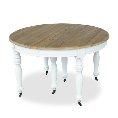 marque generique - Table ronde extensible en bois massif LAVANDOU Blanc marque generique  - table ronde avec rallonge Tables à manger