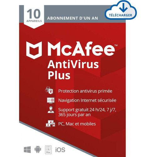 McAfee - AntiVirus Plus - Licence 1 an - 10 postes - A télécharger McAfee  - Antivirus