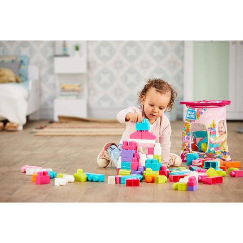 Briques et blocs MEGA BLOKS Sac de blocs de construction de 80 pièces pour bébé et enfant de 1 à 5 ans rose