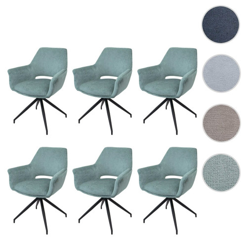 Mendler - Lot de 6 chaises de salle à manger HWC-M53, chaise de cuisine avec accoudoirs, pivotante Auto-Position, métal tissu/textile ~ gris-bleu Mendler  - Mendler