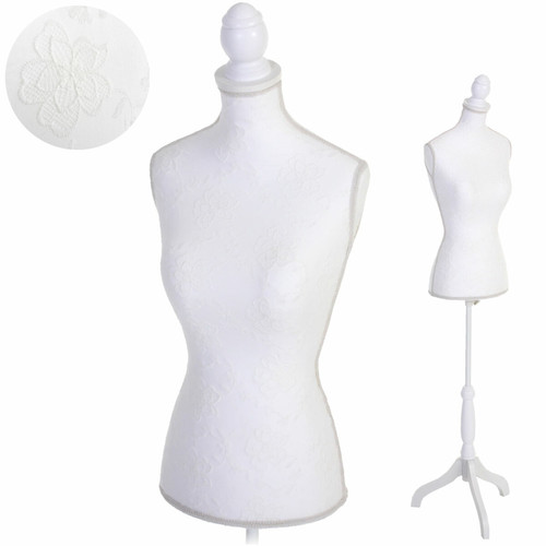 Mendler - Mannequin de couture T220, mousse synthétique, torse féminin ~ blanc avec dentelle Mendler - Poupées mannequins Mendler