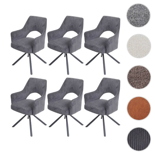 Mendler - Lot de 6 chaises de salle à manger HWC-K30, fauteuil de cuisine, pivotant Auto-Position, tissu/textile ~ corde-gris foncé Mendler  - Mendler