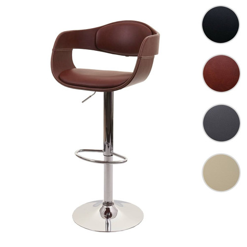 Mendler - Tabouret de bar HWC-A47b, chaise de bar tabouret de comptoir, design rétro, bois simili cuir ~ marron Mendler  - Mendler