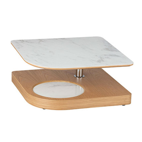 Mes - Table basse avec plateau pivotant aspect marbre blanc et pied en bois Mes  - Table basse plateau pivotant