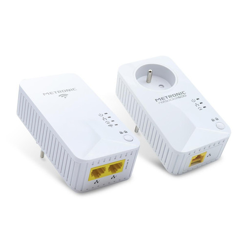 Metronic - Prise CPL netsocket 600 avec prise gigogne et CPL Wi-Fi 600 Mb/s Metronic  - Prise electrique pour internet CPL Courant Porteur en Ligne
