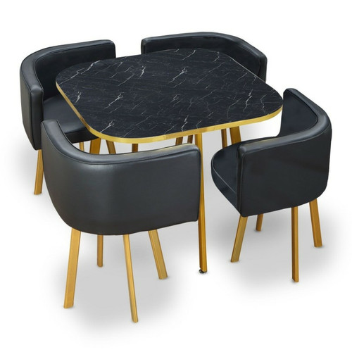 Meubler Design - Table À Manger Et Chaises Encastrable Popup - Marbre Noir Meubler Design  - Table cuisine en marbre Tables à manger
