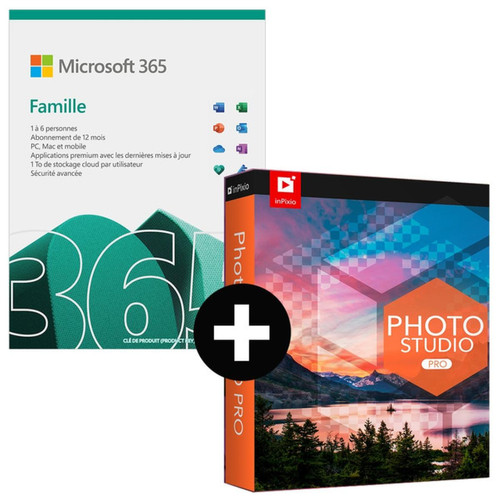 Microsoft - Microsoft 365 Famille + InPixio Photo Studio 12 Pro - Abonnement 1 an - A télécharger Microsoft  - Publisher