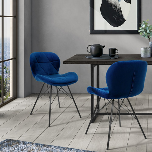 ML-Design - Chaise de salle à manger, lot de 2, bleu, revêtement velours, pieds en métal, matériel de montage inclus ML-Design ML-Design  - Table chaise salle manger