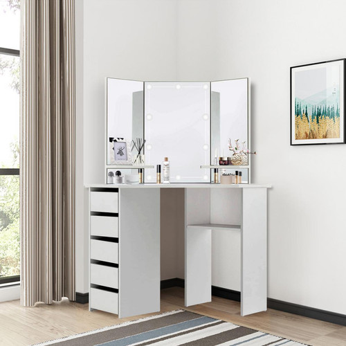 ML-Design - Table de coiffeuse maquillage blanc avec miroir éclairage LED tiroirs étagères ML-Design  - Coiffeuse