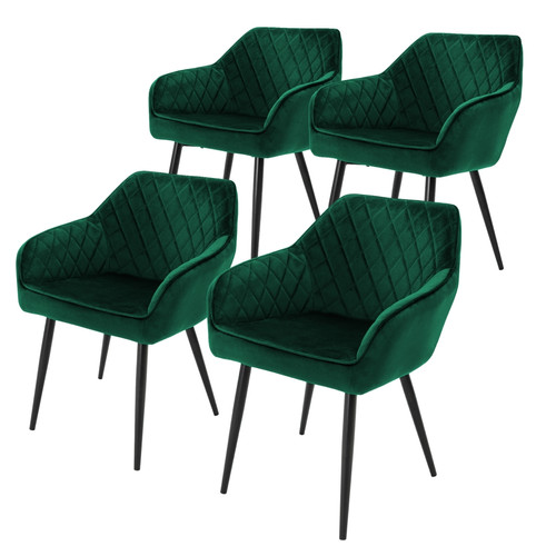 ML-Design - Lot de 4 chaises salle à manger en velours vert foncé rembourrée pieds en acier ML-Design  - Table chaise salle manger