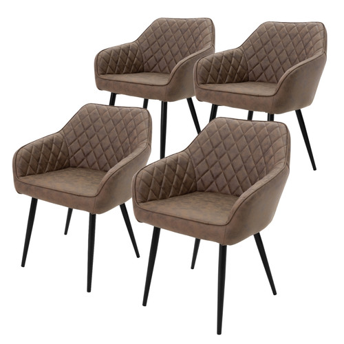 ML-Design - Lot de 4 chaises salle à manger marron simili PU rembourrée pieds en acier noir ML-Design  - Table chaise salle manger