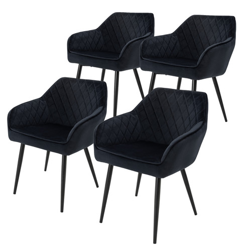 ML-Design - Lot de 4 chaises salle à manger salon en velours noir rembourrée pieds en acier ML-Design  - Table chaise salle manger