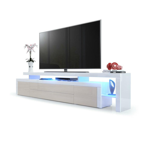 Mpc - Meuble TV Blanc  Et Sable Laqué + LED (lxhxp) : 227 X 52 X 42 Mpc  - Mpc