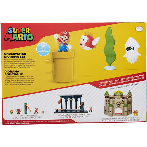 Voitures SUPER MARIO Nintendo Underwater 2.5" Figure Diorama Play Set, Inclut : Mario, Cheep-Cheep, Blooper, Pipe Mécanique Warp, Spinning Water Plant & Two Coins (400162)