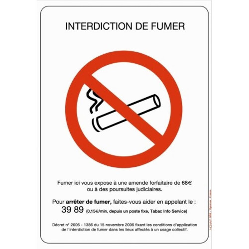 Novap - Panneau rigide réglementation anti-tabac ''Interdiction de fumer'', dimensions 148 x 210 mm Novap  - Novap