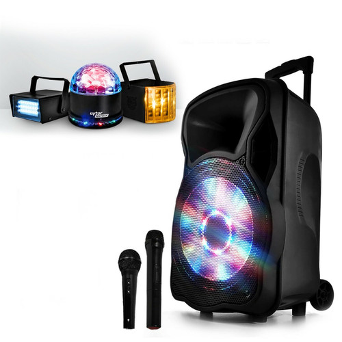 Party Light & Sound - Enceinte mobile amplifiée 700W 12" LED/USB/BT/SD/FM + Micro + Pack Derby Lytor Party Light & Sound  - Party Light & Sound