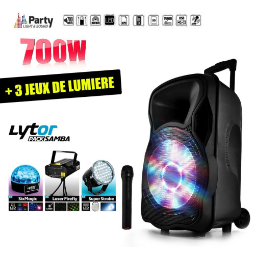 Party Light & Sound - Enceinte mobile IBIZA PARTY12-LED amplifiée 700W 12" LED/USB/BT/SD/FM + Micro + 3 jeux de lumière LytOr Party Light & Sound  - Party Light & Sound
