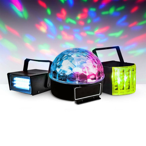 Party Light & Sound - Pack 3 jeux de lumière à LEDs - 1 Mini stroboscope + 1 Dôme ASTRO + 1 effet Derby Party Light & Sound  - Party Light & Sound