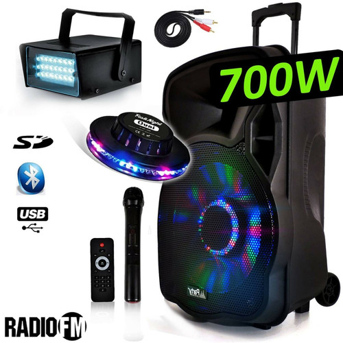 Party Sound - Enceinte Mobile Batterie KARAOKE PARTY12-LED 700W LEDs RVB  DJ PA USB/BT/SD/ RADIO FM / PC + STROBE + OVNI Party Sound  - Party Sound