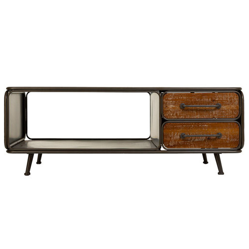 Pegane - Table basse en bois naturel et métal noir avec 2 tiroirs - Longueur 120  x Profondeur 64 x Hauteur 46  cm Pegane  - Table basse coffre Tables basses
