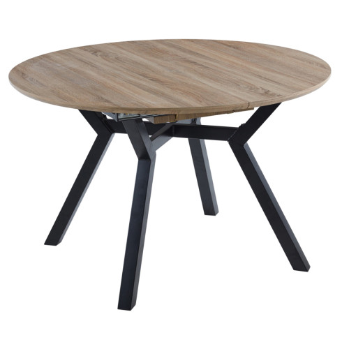 Pegane - Table à manger ronde extensible en bois coloris chêne, pieds en métal noir -  diamètre 120 - 160  x Hauteur 75  cm Pegane  - table ronde avec rallonge Tables à manger
